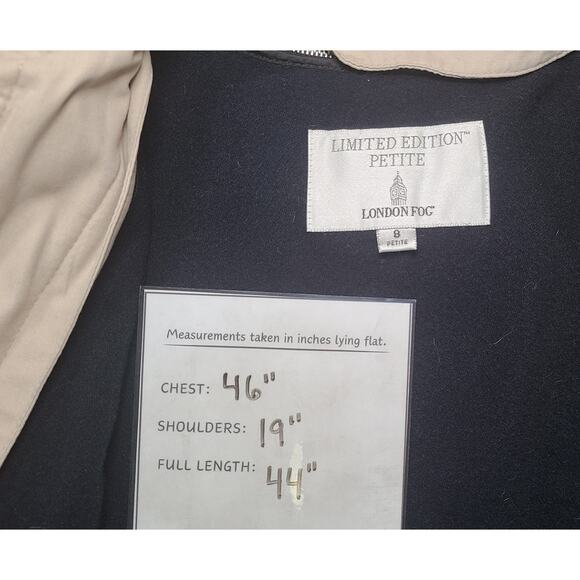 LONDON FOG Overcoat Trench Coat 8 Petite Removable Fleece Lining Tan - Picture 5 of 7